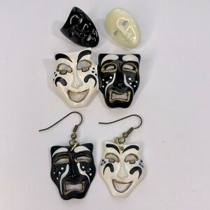 Theatre Mask Earrings with matching broach pin